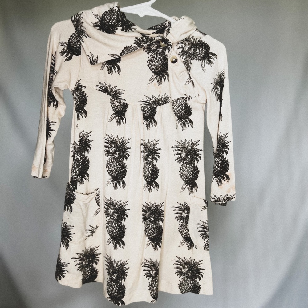 Long sleeve lounge dress Pineapples by Kate Quinn 2T soft bamboo baby girl